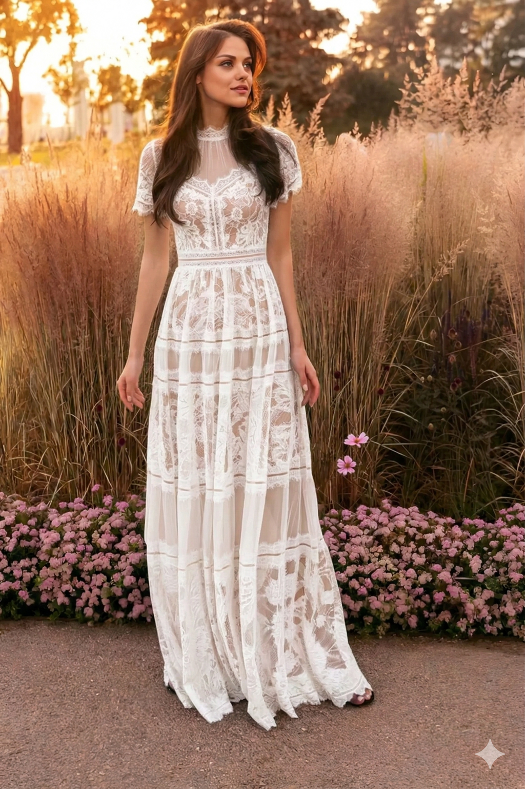 Long Lace Short Sleeve Formal Black Evening Dress