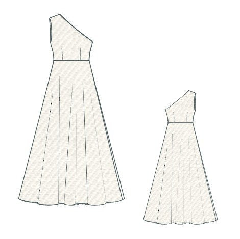 One Shoulder Wedding Dress Sewing Pattern Bodycon Maxi Gown PDF XS-4XL