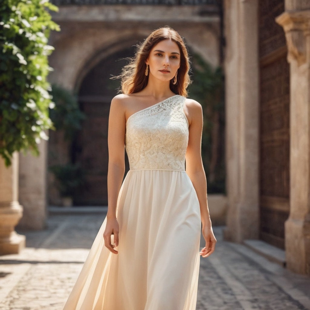 One Shoulder Wedding Dress Sewing Pattern Bodycon Maxi Gown PDF XS-4XL