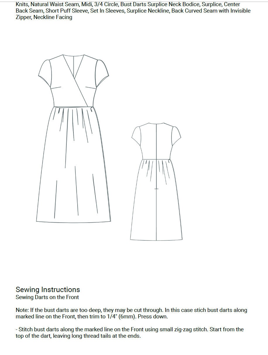 Surplice Neck Linen Midi Dress Sewing Pattern PDF XS-4XL