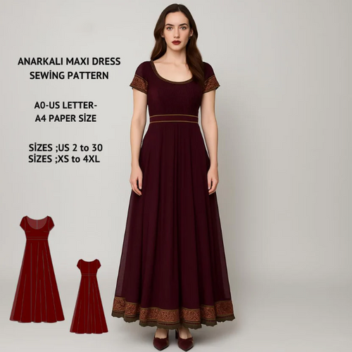 Anarkali Maxi Dress Sewing Pattern Medieval Renaissance PDF XS-4XL