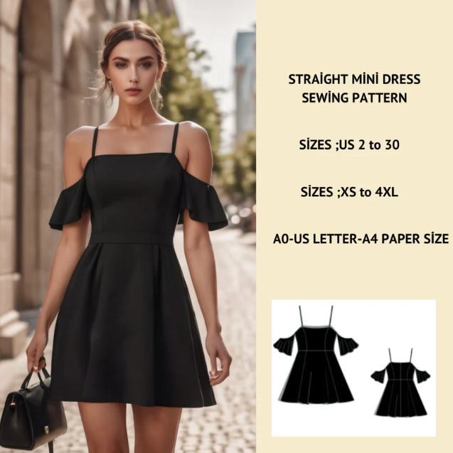 Sleeveless Off Shoulder Circle Mini Dress Sewing Pattern PDF XS-4XL